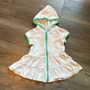Cat & Jack White Hooded Swim Coverup with Green Trim